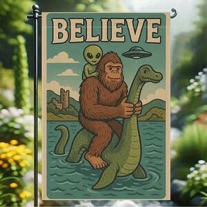 New Funny Garden Flag with Bigfoot and Alien